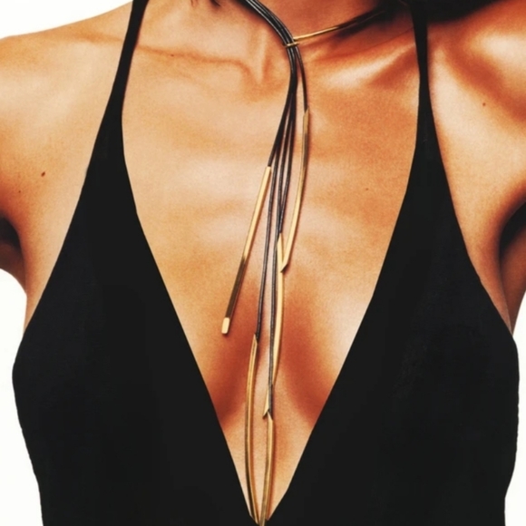 1185 Ex Ovo 5 LINE POLE SKINNY Silver Rubber NECKL - Picture 4 of 9